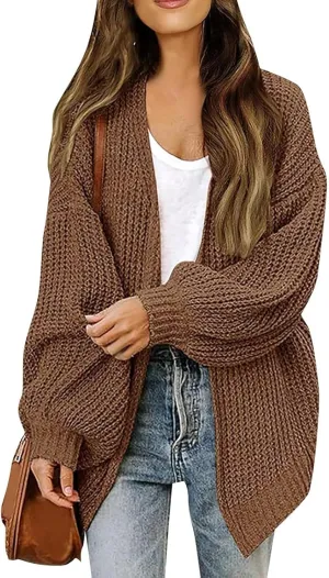 Women's Oversized Cute Lightweight Long Cardigans Chunky Knit Waffle Sweater V Neck Open Loose Outwear