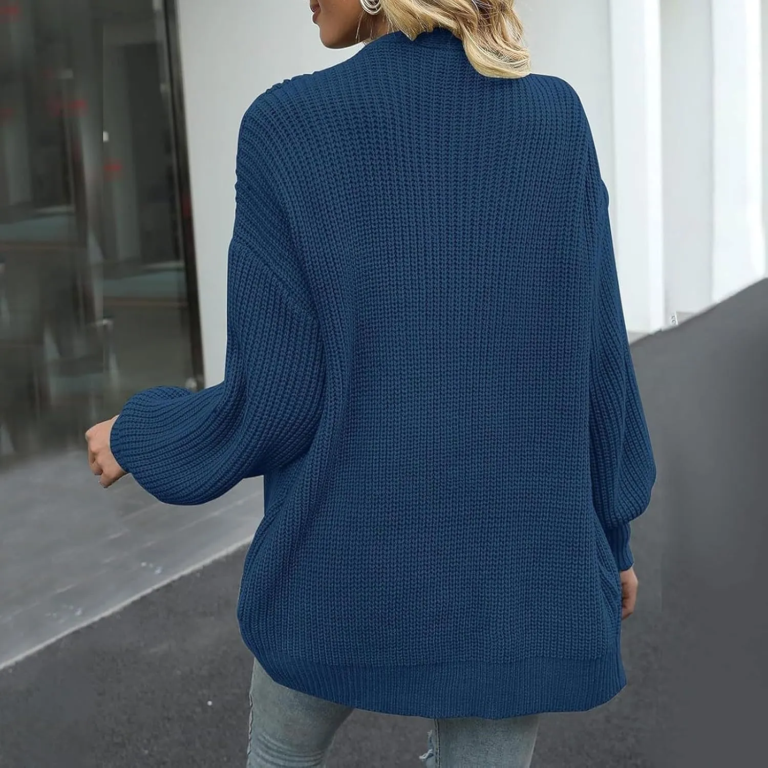 Women's Oversized Cute Lightweight Long Cardigans Chunky Knit Waffle Sweater V Neck Open Loose Outwear