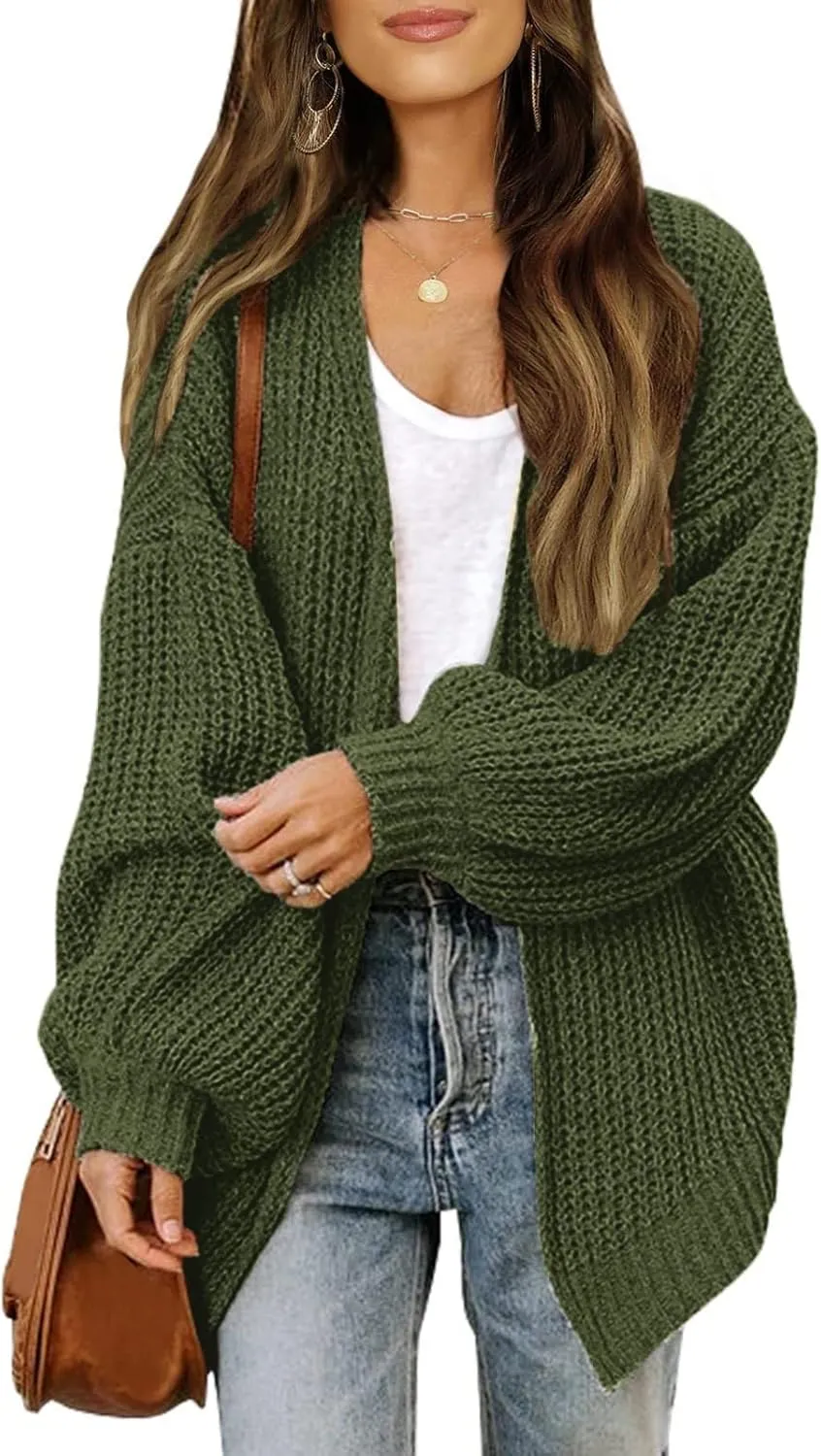 Women's Oversized Cute Lightweight Long Cardigans Chunky Knit Waffle Sweater V Neck Open Loose Outwear