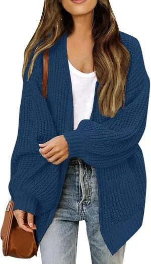 Women's Oversized Cute Lightweight Long Cardigans Chunky Knit Waffle Sweater V Neck Open Loose Outwear