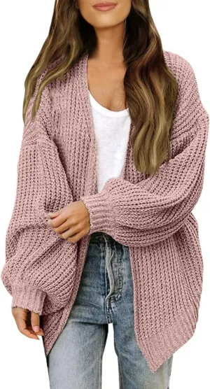 Women's Oversized Cute Lightweight Long Cardigans Chunky Knit Waffle Sweater V Neck Open Loose Outwear