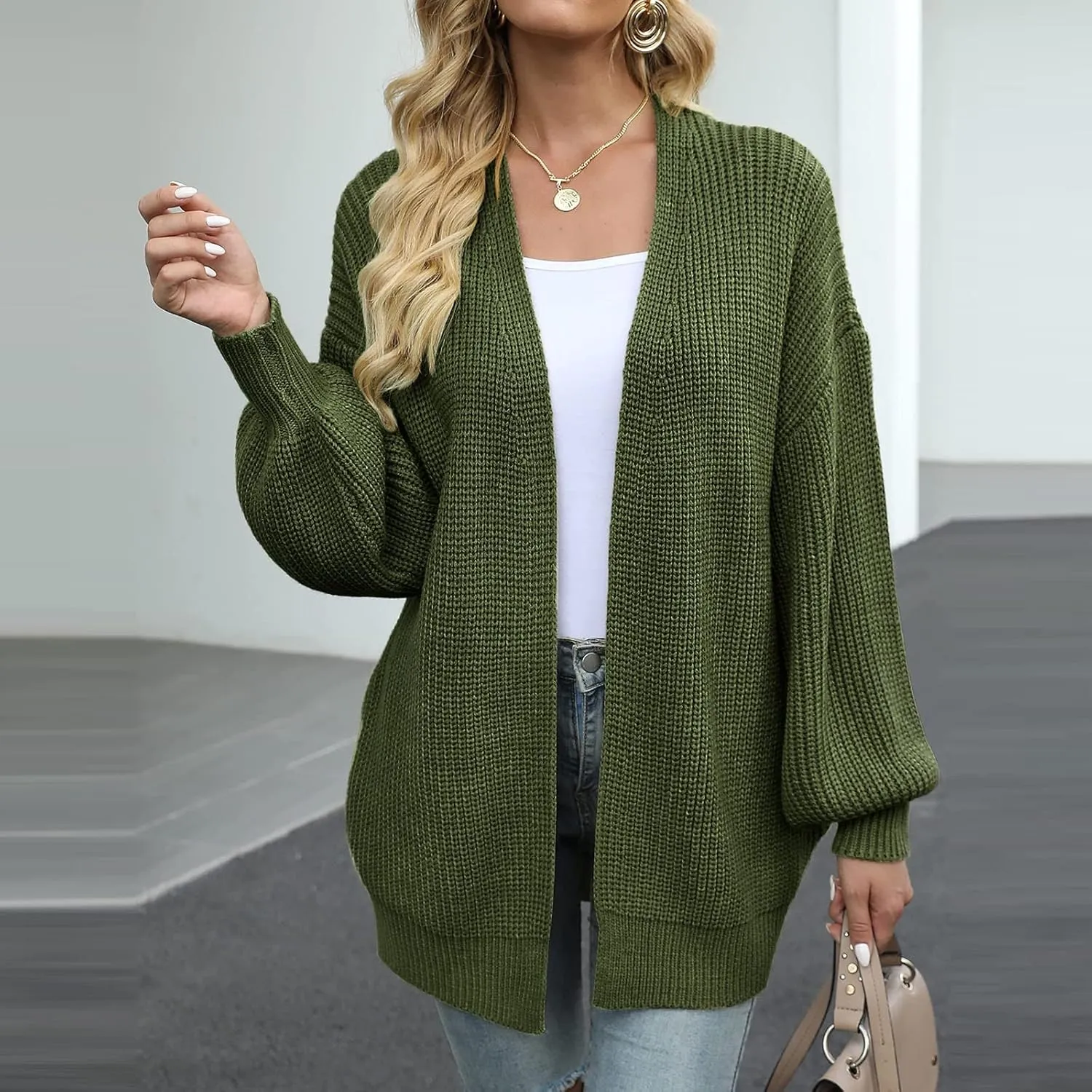 Women's Oversized Cute Lightweight Long Cardigans Chunky Knit Waffle Sweater V Neck Open Loose Outwear