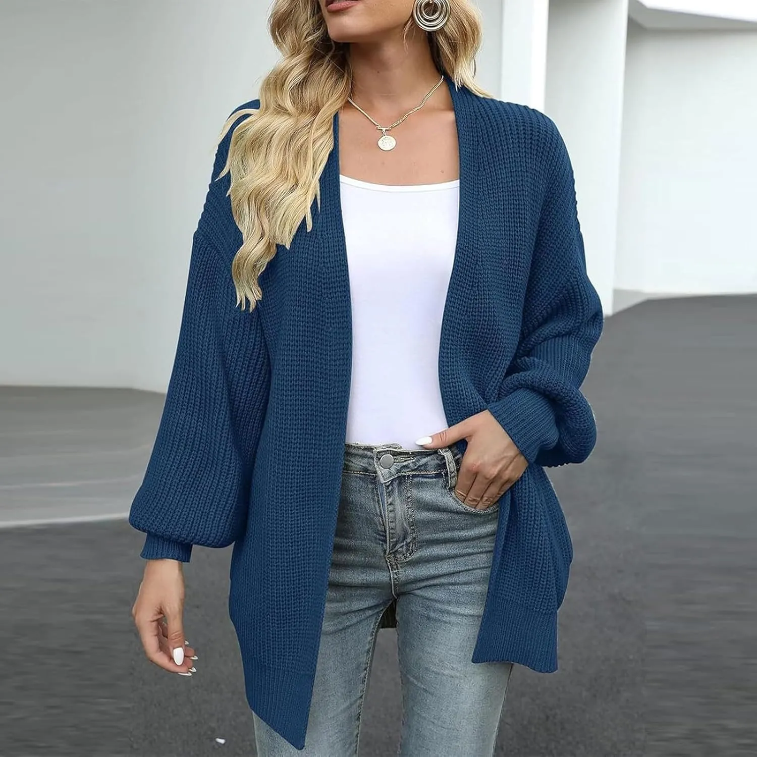 Women's Oversized Cute Lightweight Long Cardigans Chunky Knit Waffle Sweater V Neck Open Loose Outwear