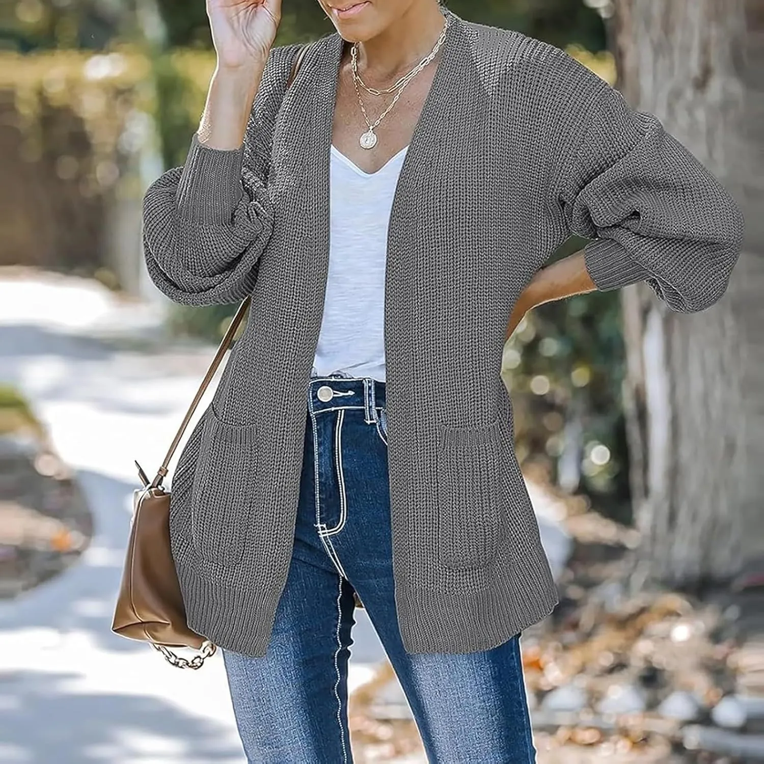 Women's Oversized Cute Lightweight Long Cardigans Chunky Knit Waffle Sweater V Neck Open Loose Outwear