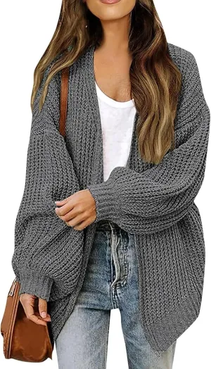 Women's Oversized Cute Lightweight Long Cardigans Chunky Knit Waffle Sweater V Neck Open Loose Outwear