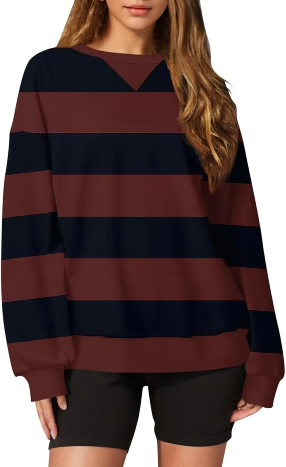 Women's Oversized Pullover Striped Sweatshirt Soft Crew Neck Fall Sweaters for Women Trendy 2024