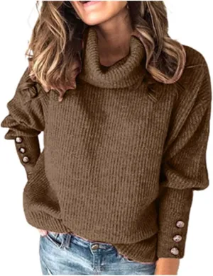 Women's Oversized Turtleneck Chunky Casual Pullover Sweaters Cowl Neck Long Sleeve Winter Slouchy Loose Knit Sweaters
