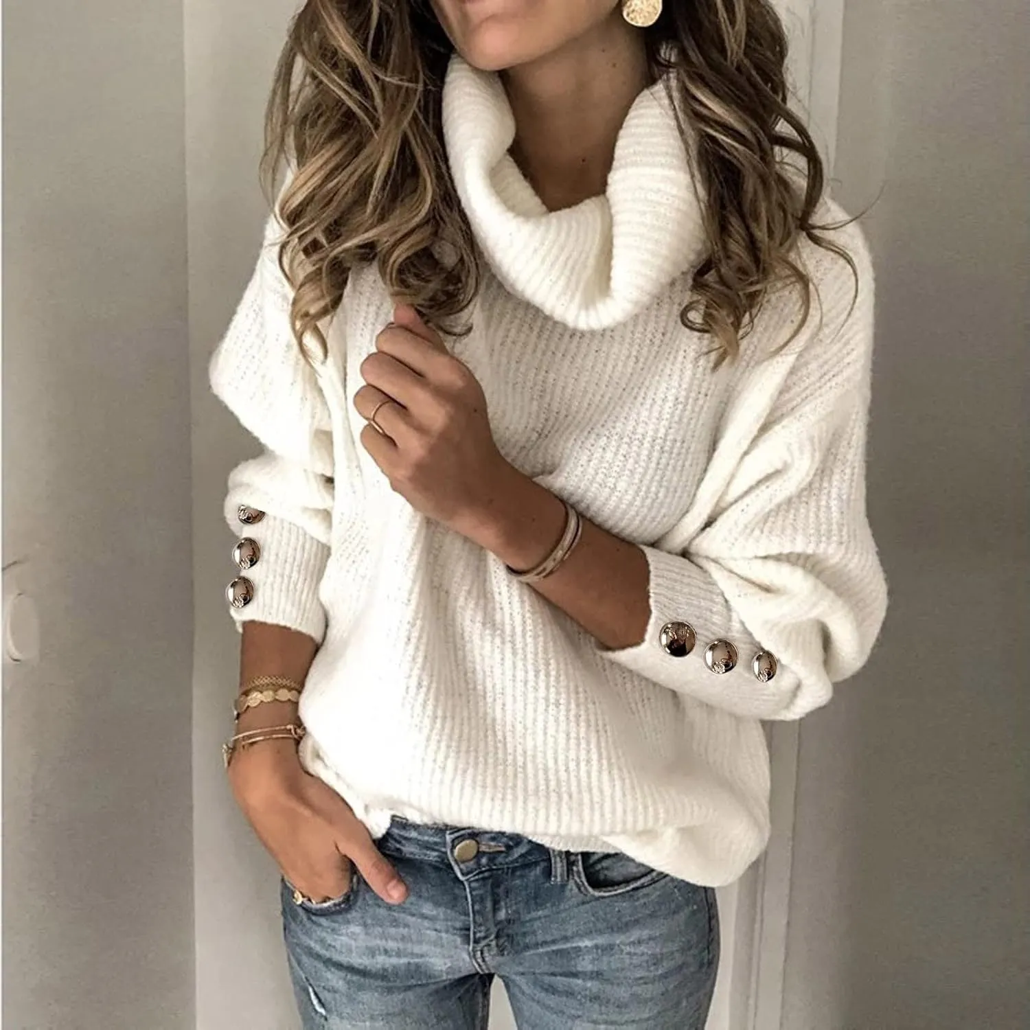 Women's Oversized Turtleneck Chunky Pullover Sweaters Cowl Neck Winter Slouchy Loose Fit Knit Long Sleeve Knitwear