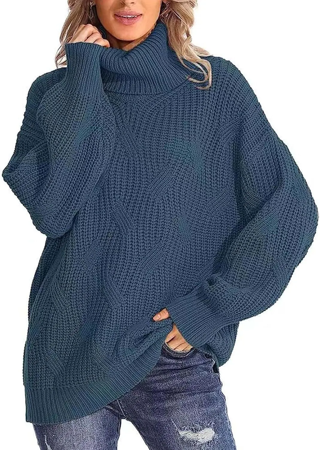 Womens Oversized Turtleneck Sweater Chunky Long Sleeve Ribbed Knit Pullover Jumper Top Fall Winter Warm Outwear
