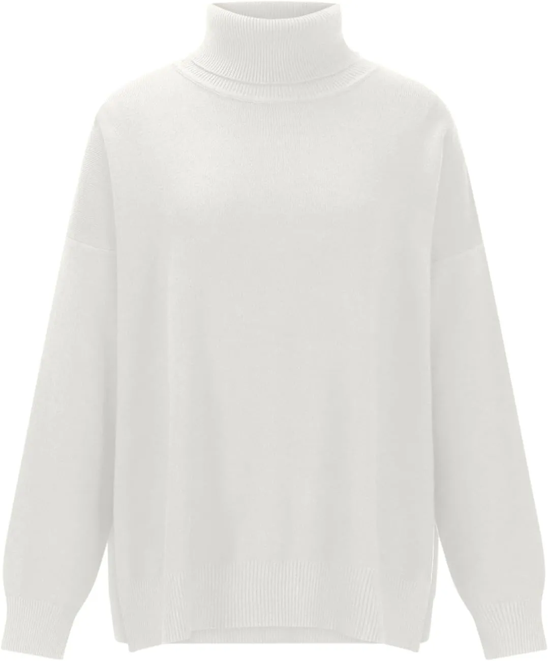 Womens Oversized Turtleneck Sweaters Long Sleeve Soft Warm Fall Winter Ribbed Knit Side Slit Trendy Tunic Pullover