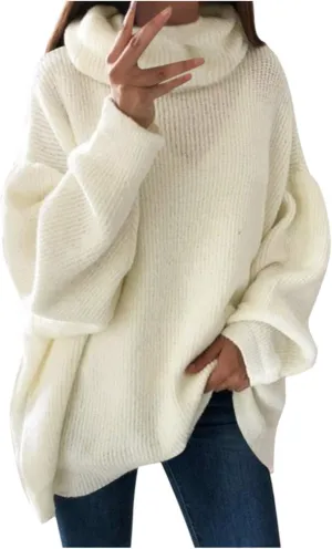 Women's Oversized Turtleneck Sweaters Soft Cozy Chunky Knit Pullover Sweater Slouchy Batwing Sleeve Jumper Tops