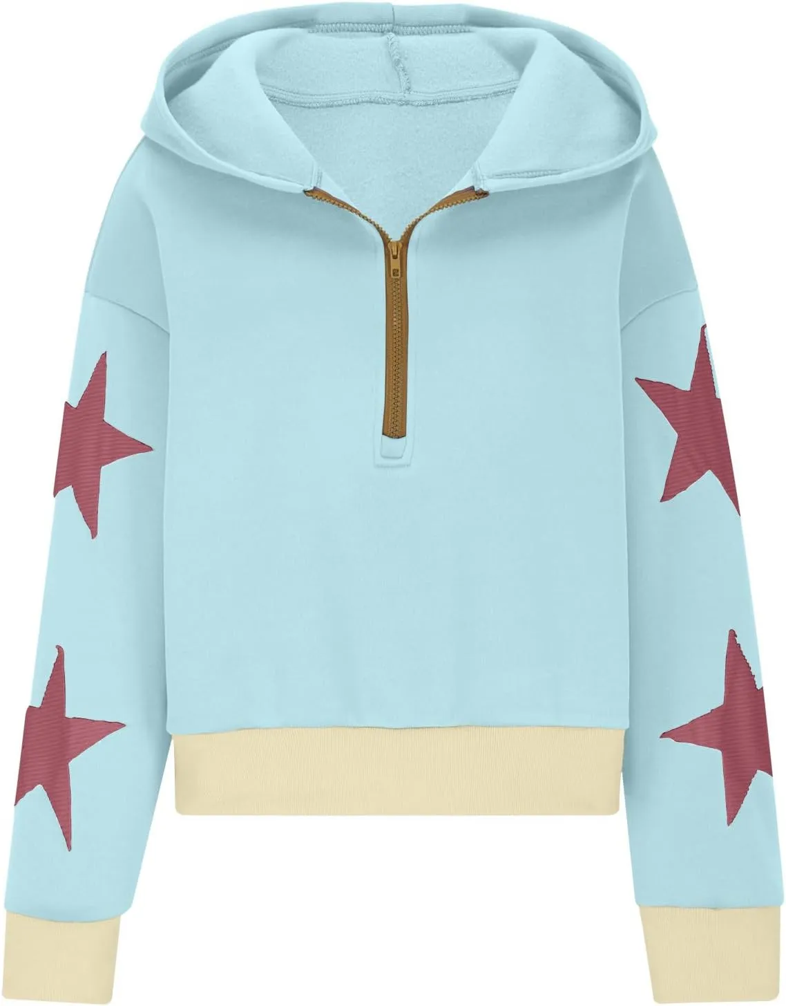 Women's Overszied Striped Sweatshirts Long Sleeve Half Zip Up Star Hoodies Winter Tops Y2K Fashion Cropped Clothes