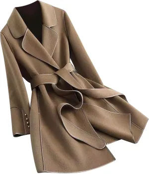 Womens Pea Coat Trendy Open Front Trench Coats Casual Oversized Notched Lapel Overcoat Long Winter Jackets with Belt