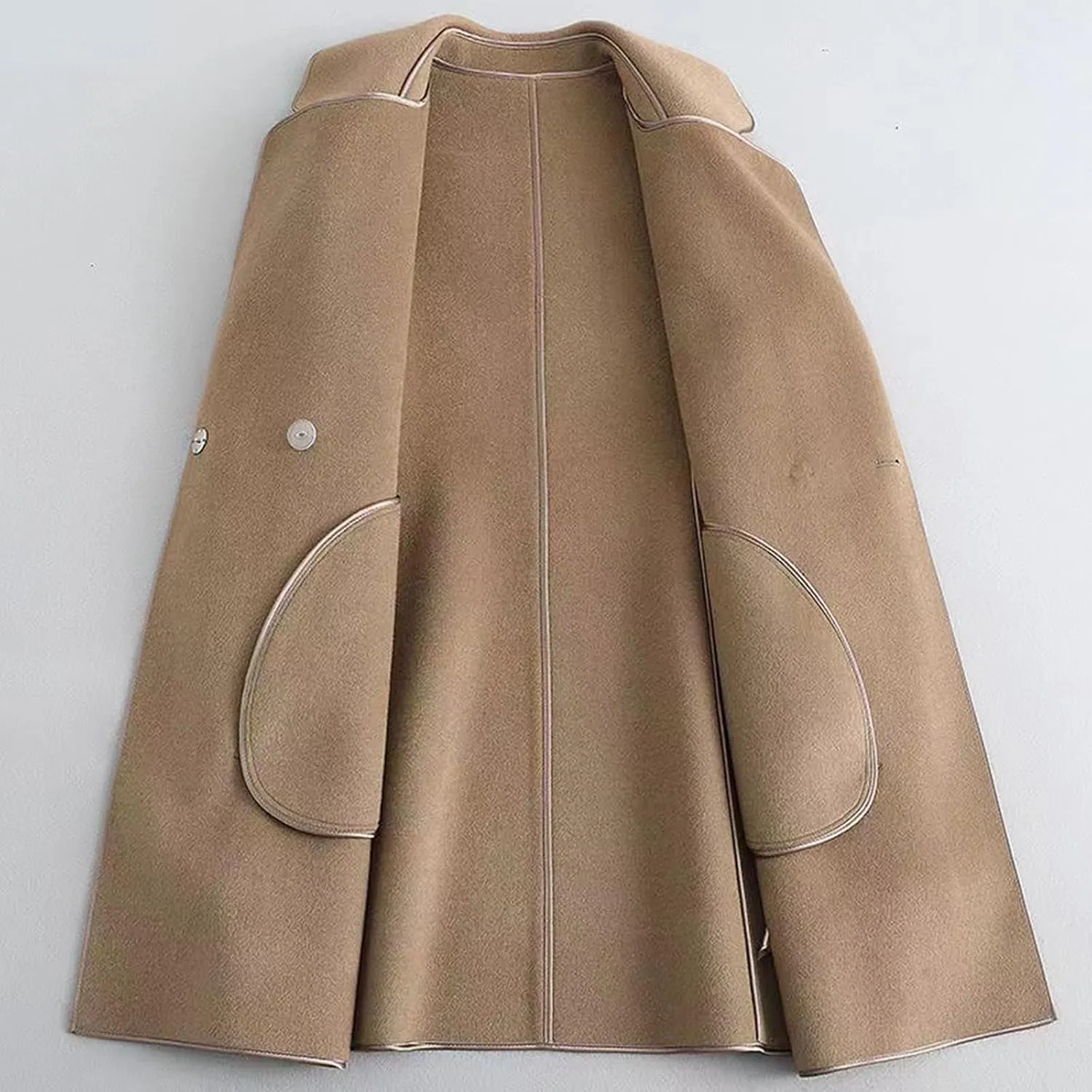 Womens Pea Coat Trendy Open Front Trench Coats Casual Oversized Notched Lapel Overcoat Long Winter Jackets with Belt
