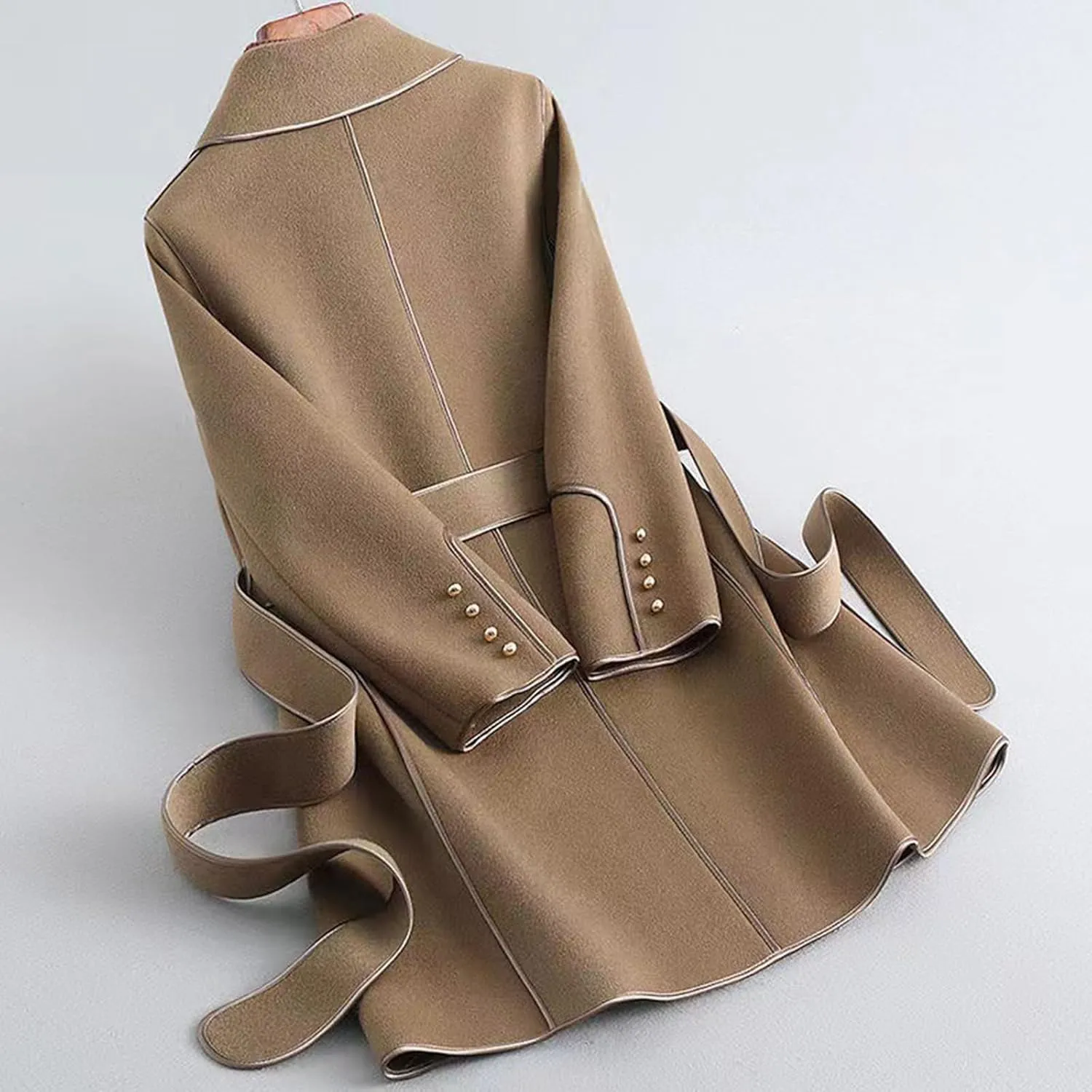 Womens Pea Coat Trendy Open Front Trench Coats Casual Oversized Notched Lapel Overcoat Long Winter Jackets with Belt