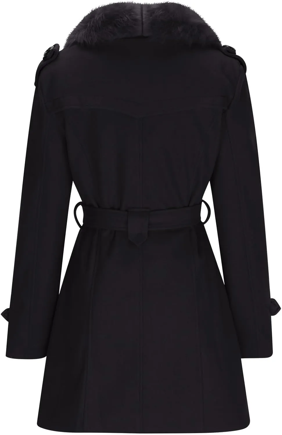 Womens Peacoat Jacket Wool Blend Coat Trendy Fleece Collar Double Breasted Trench Coat Winter Solid Belted Overcoat