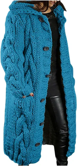 Womens Plus Size Cable Knit Sweaters Cardigans Fall Open Front Cardigan Sweaters Outerwear Chunky Cardigan Long Coat