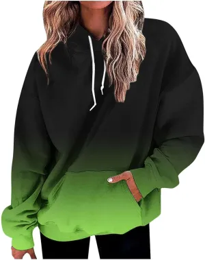 Womens Pullover Hoodie Gradient Color Long Sleeve Loose Sweatshirt with Drawstring Hood Fall Lightweight Sport Hoodie