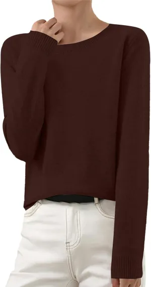 Womens Pullover Sweater Fashion Long Sleeve Knitted Lightweight Thermal Tops Soft Warm Crochet Work Sweater Clothes