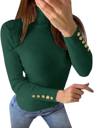 Womens Pullover Sweaters Casual Turtleneck Long Sleeve Shirts Warm Soft Slim Knit Sweater
