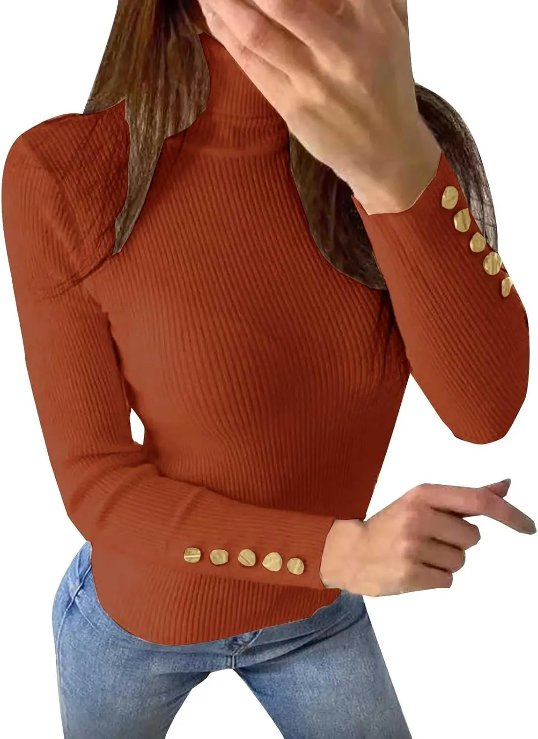 Womens Pullover Sweaters Casual Turtleneck Long Sleeve Shirts Warm Soft Slim Knit Sweater