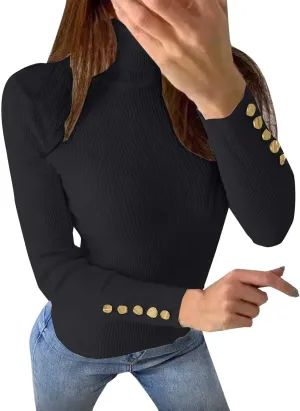 Womens Pullover Sweaters Casual Turtleneck Long Sleeve Shirts Warm Soft Slim Knit Sweater