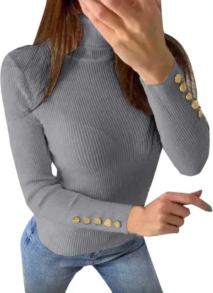 Womens Pullover Sweaters Casual Turtleneck Long Sleeve Shirts Warm Soft Slim Knit Sweater