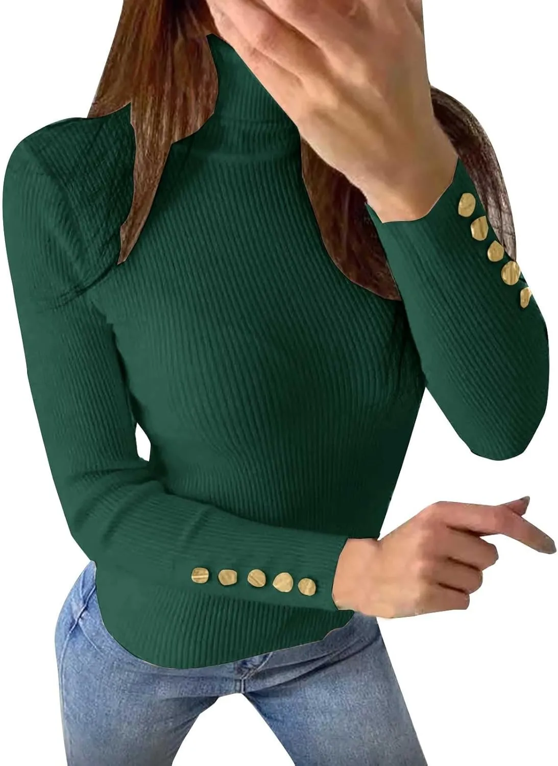 Womens Pullover Sweaters Casual Turtleneck Long Sleeve Shirts Warm Soft Slim Knit Sweater