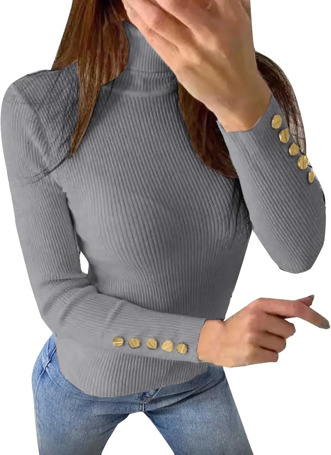 Womens Pullover Sweaters Casual Turtleneck Long Sleeve Shirts Warm Soft Slim Knit Sweater