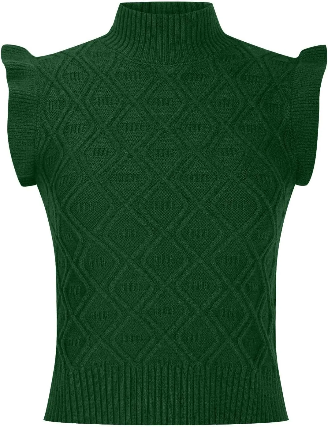 Women's Ruffle Trim Mock Neck Sweater Vest Sleeveless Cable Knit Pullover Soft Cozy Knitted Tank Top Streetwear
