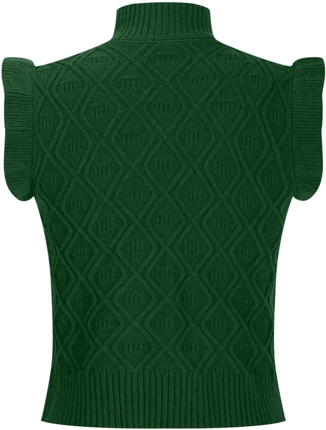 Women's Ruffle Trim Mock Neck Sweater Vest Sleeveless Cable Knit Pullover Soft Cozy Knitted Tank Top Streetwear