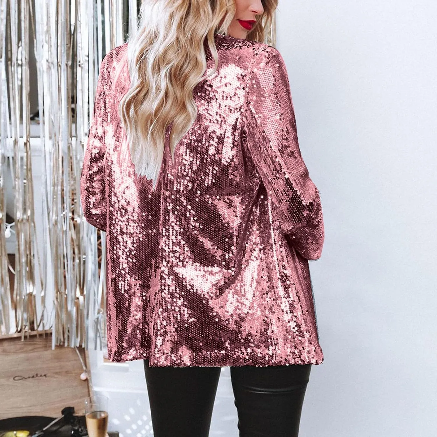 Womens Sequin Casual Blazers Lapel Long Sleeve Jacket Coat Business Open Front Cardigan Blazer 2024 Fall Party Suits