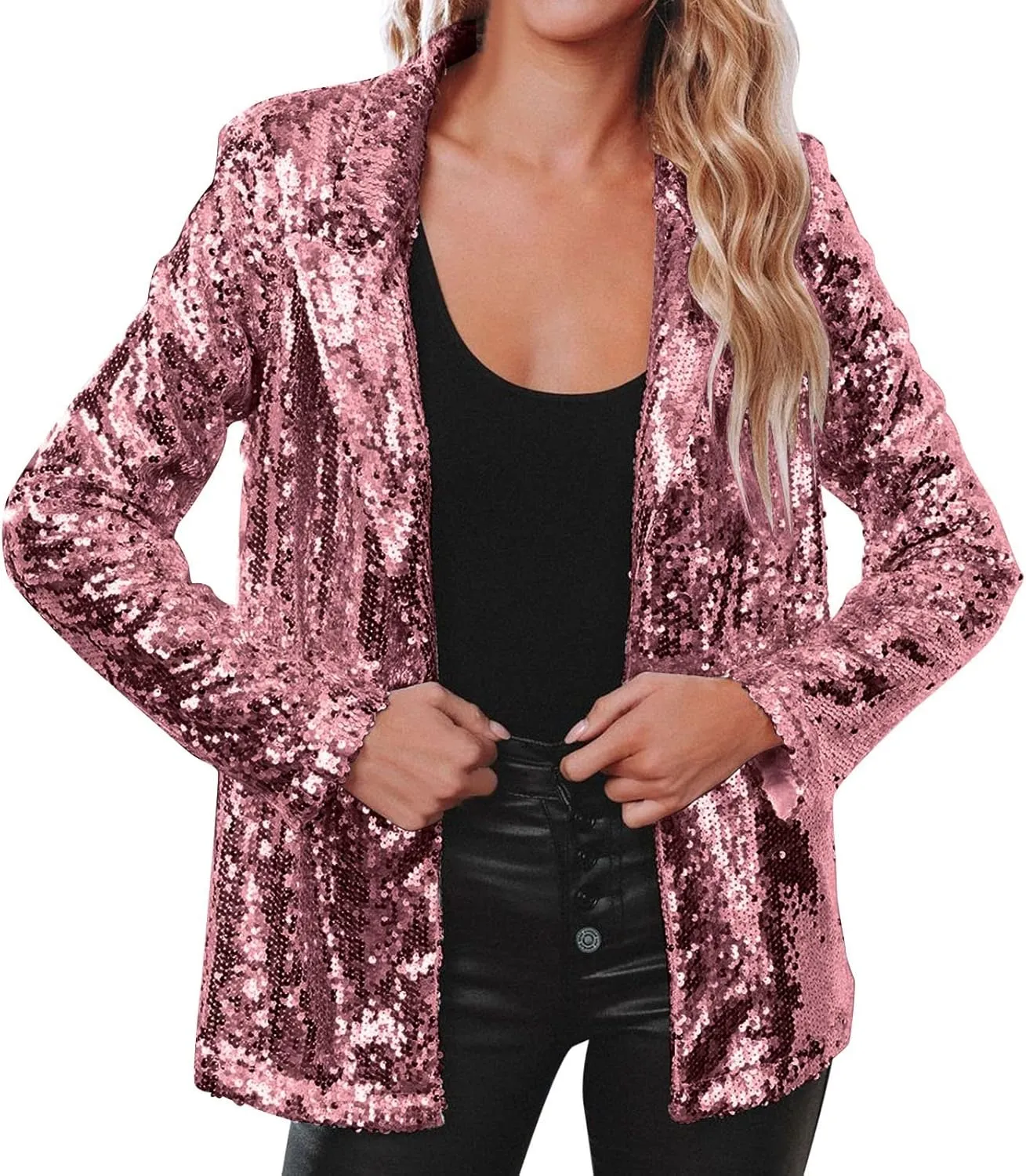 Womens Sequin Casual Blazers Lapel Long Sleeve Jacket Coat Business Open Front Cardigan Blazer 2024 Fall Party Suits