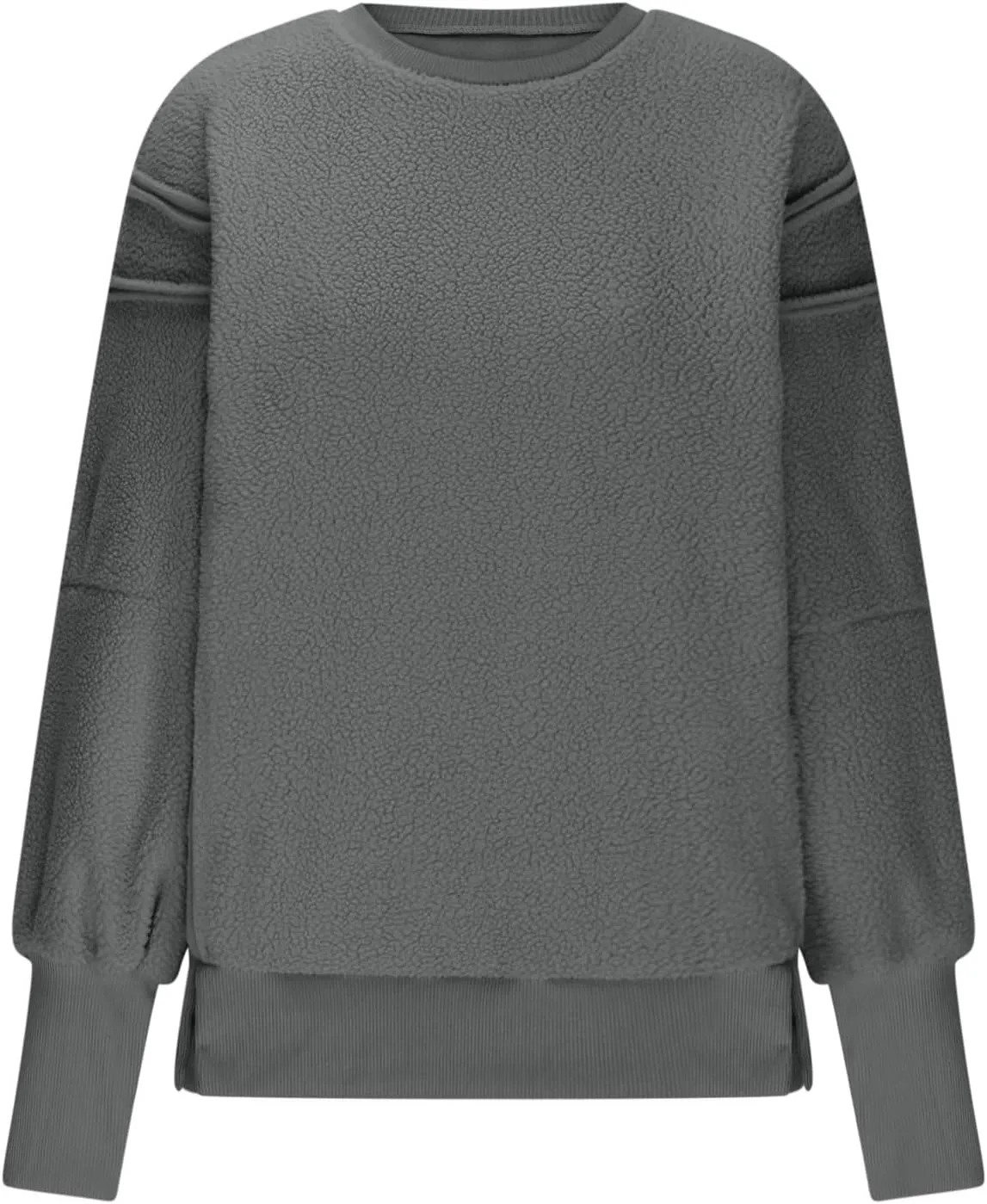 Women's Sherpa Fleece Oversized Sweatshirts Drop Shoulder Long Sleeve Hoodies Crewneck Warm Fuzzy Sweatshirt