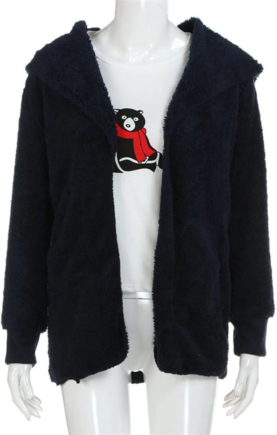 Womens Sherpa Jacket Fuzzy Fleece Oversized Open Front Cardigan Hooded Soft Fluffy Robe Winter Coats with Pockets