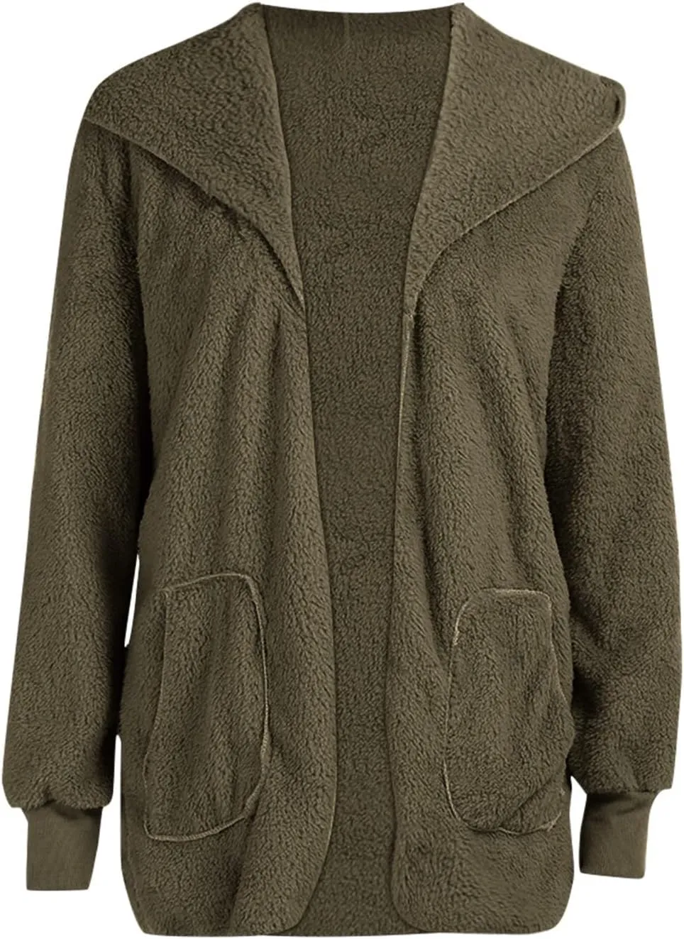 Womens Sherpa Jacket Fuzzy Fleece Oversized Open Front Cardigan Hooded Soft Fluffy Robe Winter Coats with Pockets