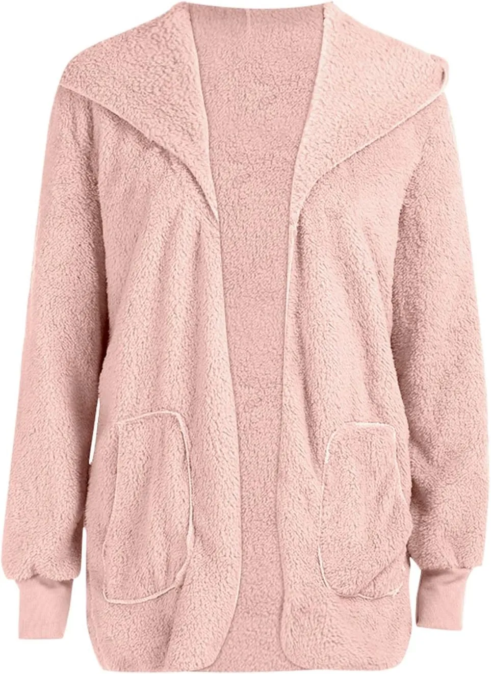 Womens Sherpa Jacket Fuzzy Fleece Oversized Open Front Cardigan Hooded Soft Fluffy Robe Winter Coats with Pockets