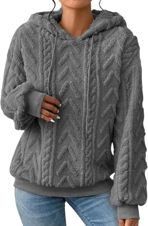 Women’s Slub Knit Full-Zip Hoodie Women's Solid Plush Spliced Women's New Long Sleeve Pullover Fall Outfits with