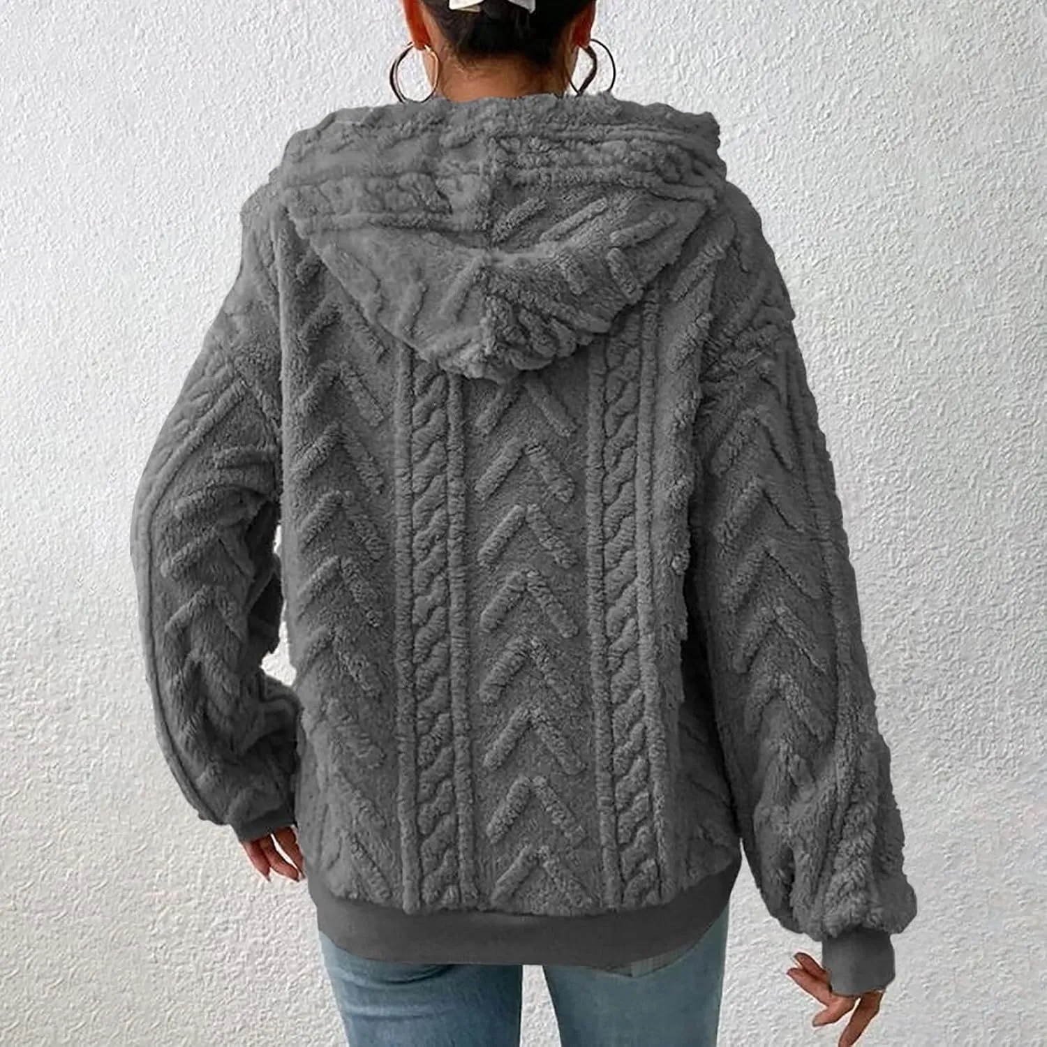 Women’s Slub Knit Full-Zip Hoodie Women's Solid Plush Spliced Women's New Long Sleeve Pullover Fall Outfits with