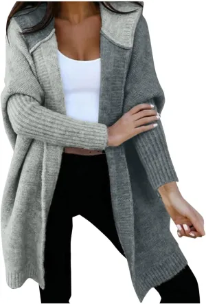 Women's Solid Color Hooded Knitted Sweater Button Down Loose Plus Size Chunky Cardigan Sweater 2024 Winter Outerwear