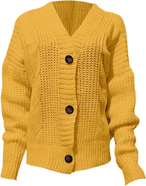 Women's Solid Color Knitted Hooded Sweater Cardigan Jacket Loose Vintage Sweaters Front Open Chunky Warm Coats