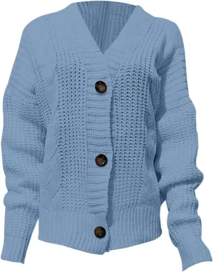 Women's Solid Color Knitted Hooded Sweater Cardigan Jacket Loose Vintage Sweaters Front Open Chunky Warm Coats
