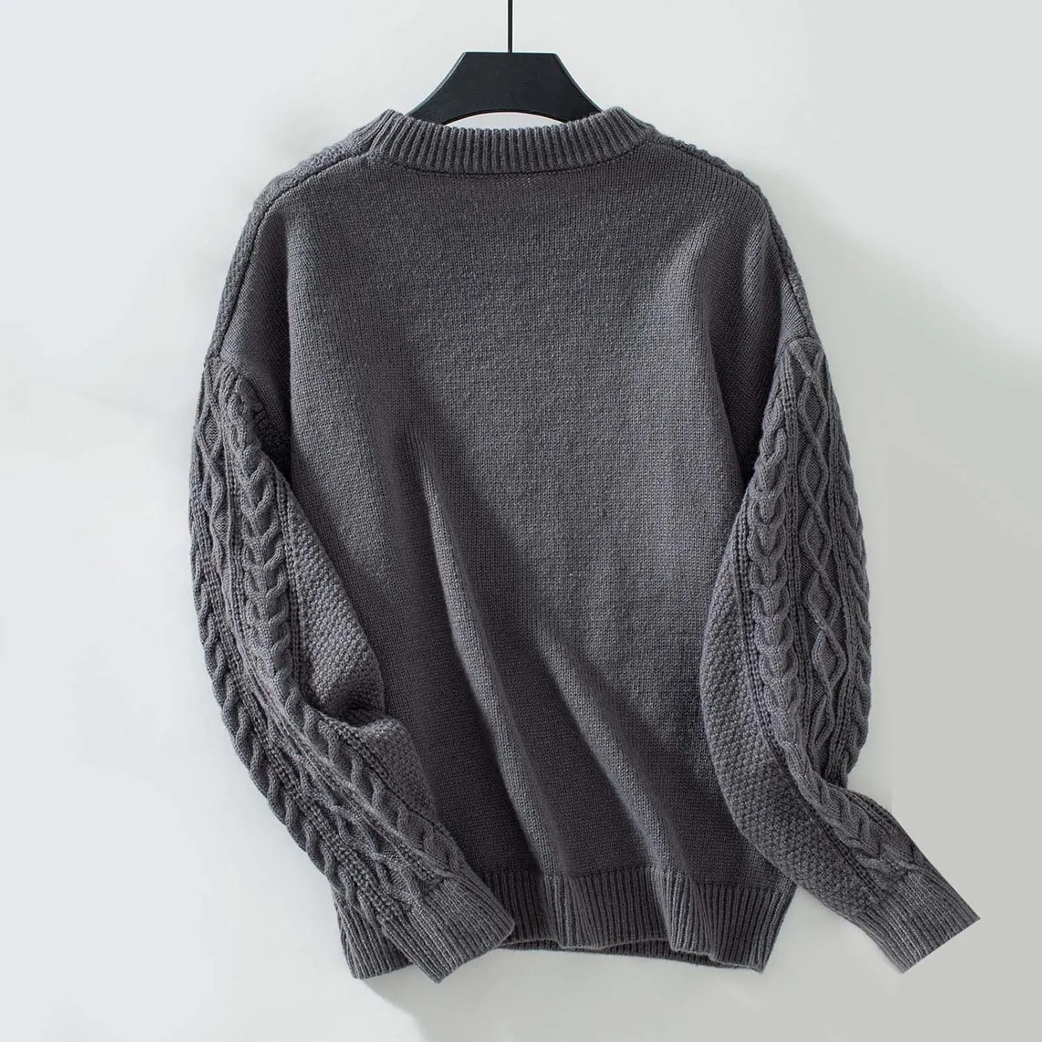Womens Sweater Cable Knit Solid Color Round Neck Long Sleeve Casual Soft Loose Fit Sweaters Tops