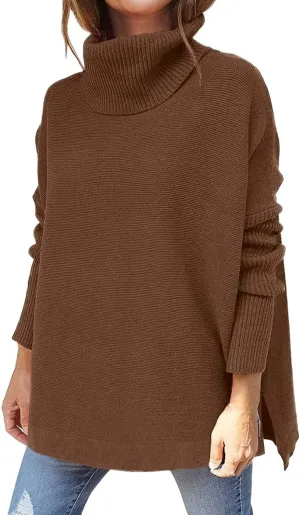 Women's Sweaters Turtleneck Batwing Sleeve Loose Oversized Sweaters Chunky Knitted Pullover Streetwear Western Adult