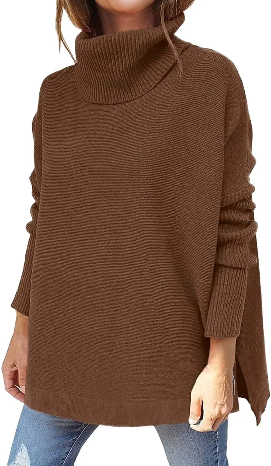 Women's Sweaters Turtleneck Batwing Sleeve Loose Oversized Sweaters Chunky Knitted Pullover Streetwear Western Adult