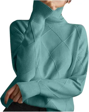 Womens Sweaters Women's Fall Sweaters Soft Sweaters for Women Oversized Turtleneck Long Sleeve Knitted Pullover