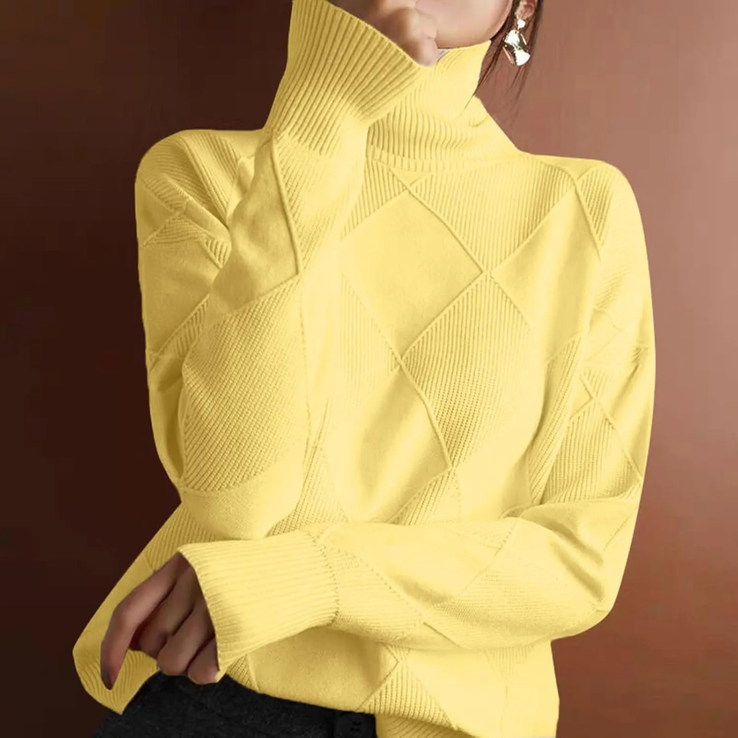 Womens Sweaters Women's Fall Sweaters Soft Sweaters for Women Oversized Turtleneck Long Sleeve Knitted Pullover
