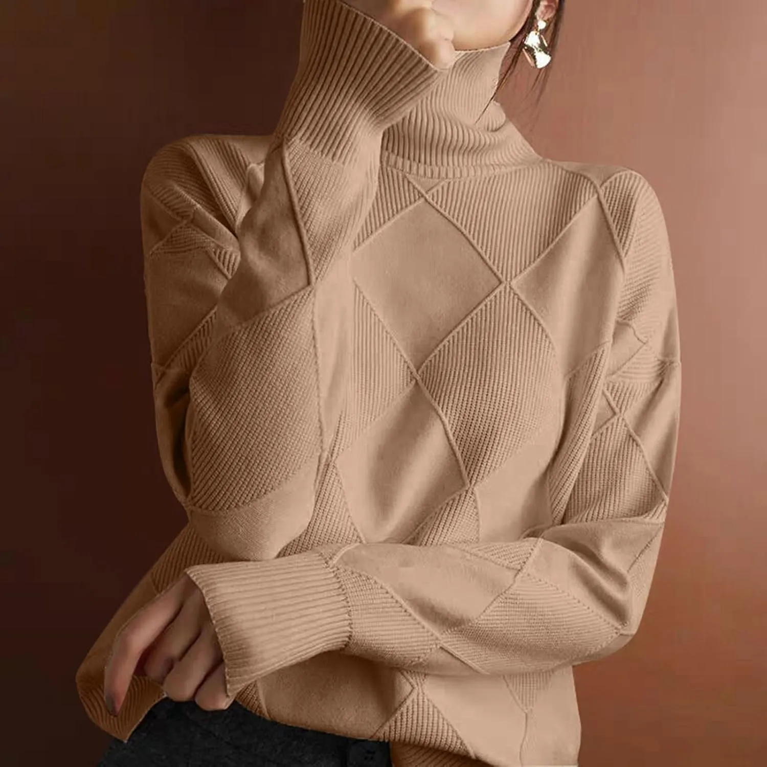 Womens Sweaters Women's Fall Sweaters Soft Sweaters for Women Oversized Turtleneck Long Sleeve Knitted Pullover