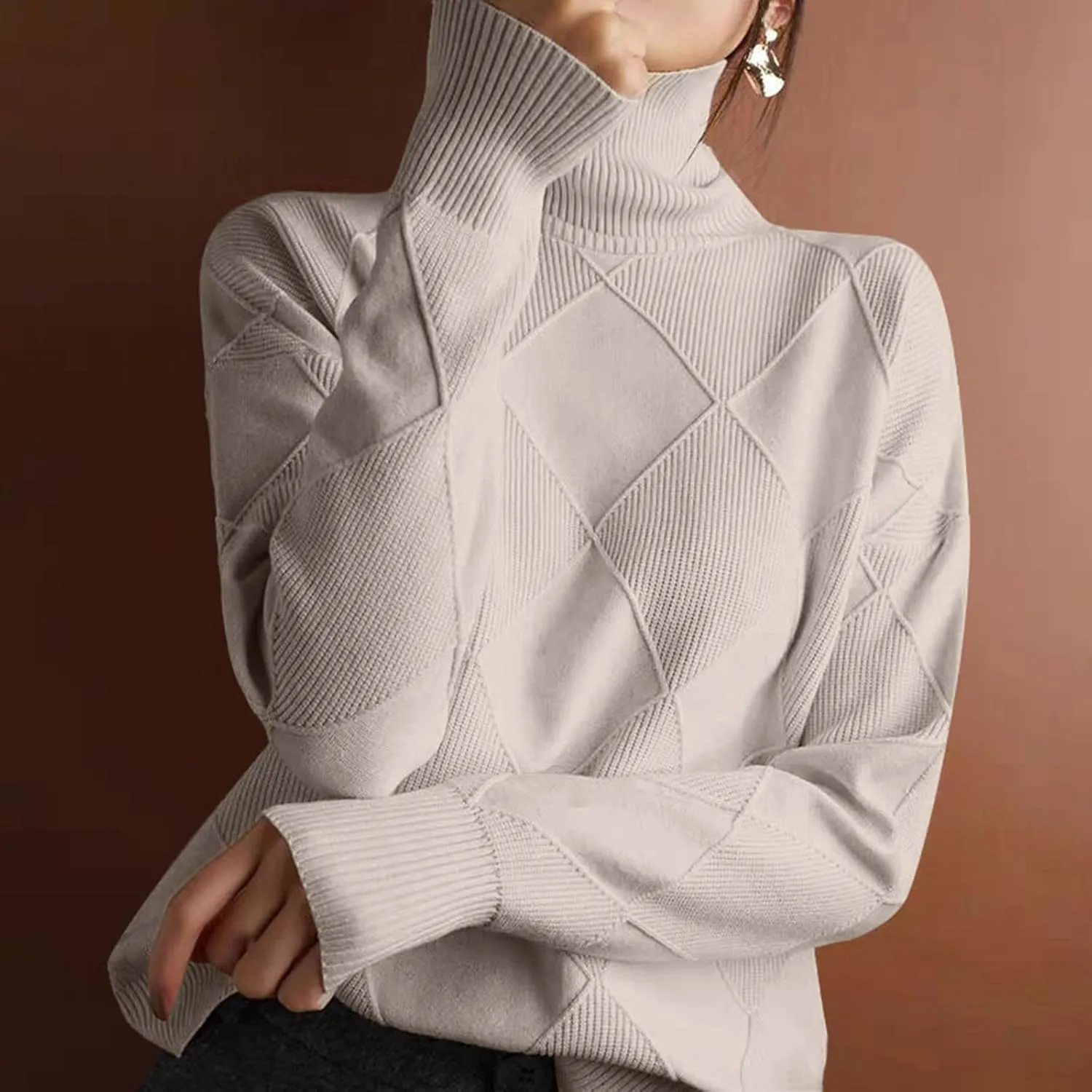 Womens Sweaters Women's Fall Sweaters Soft Sweaters for Women Oversized Turtleneck Long Sleeve Knitted Pullover