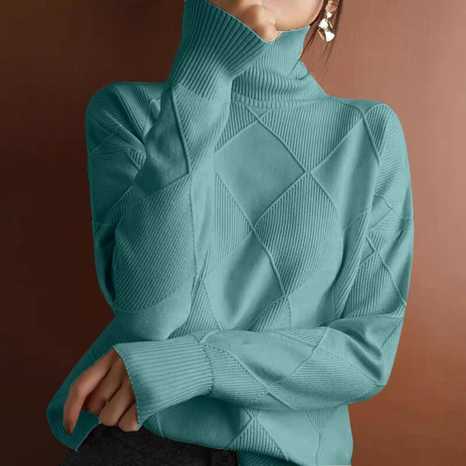 Womens Sweaters Women's Fall Sweaters Soft Sweaters for Women Oversized Turtleneck Long Sleeve Knitted Pullover